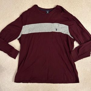 U.S. Polo Assn. Long Sleeve Maroon Red Gray Stripe Shirt Size 3XL